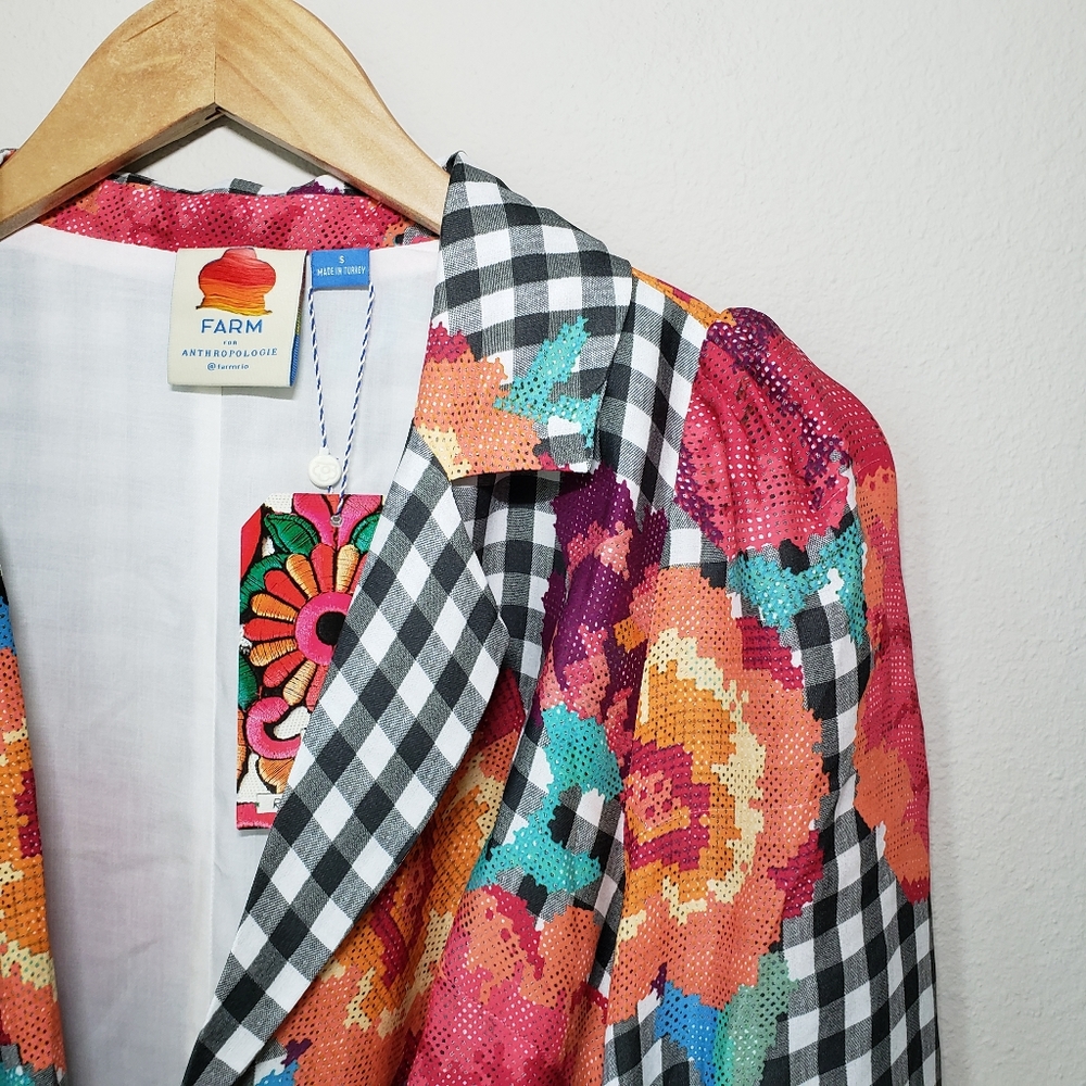 ❗SOLD❗Farm Rio | Gingham Floral Long Sleeve Collared Wrap Dress - Picture 7 of 16